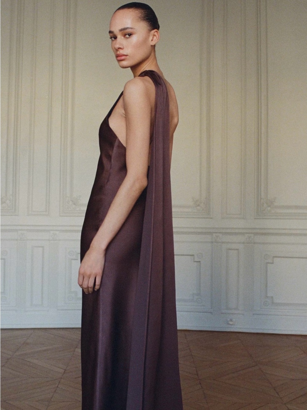 Mango Brown Satin Draped Evening Dress - Picture 2 of 7